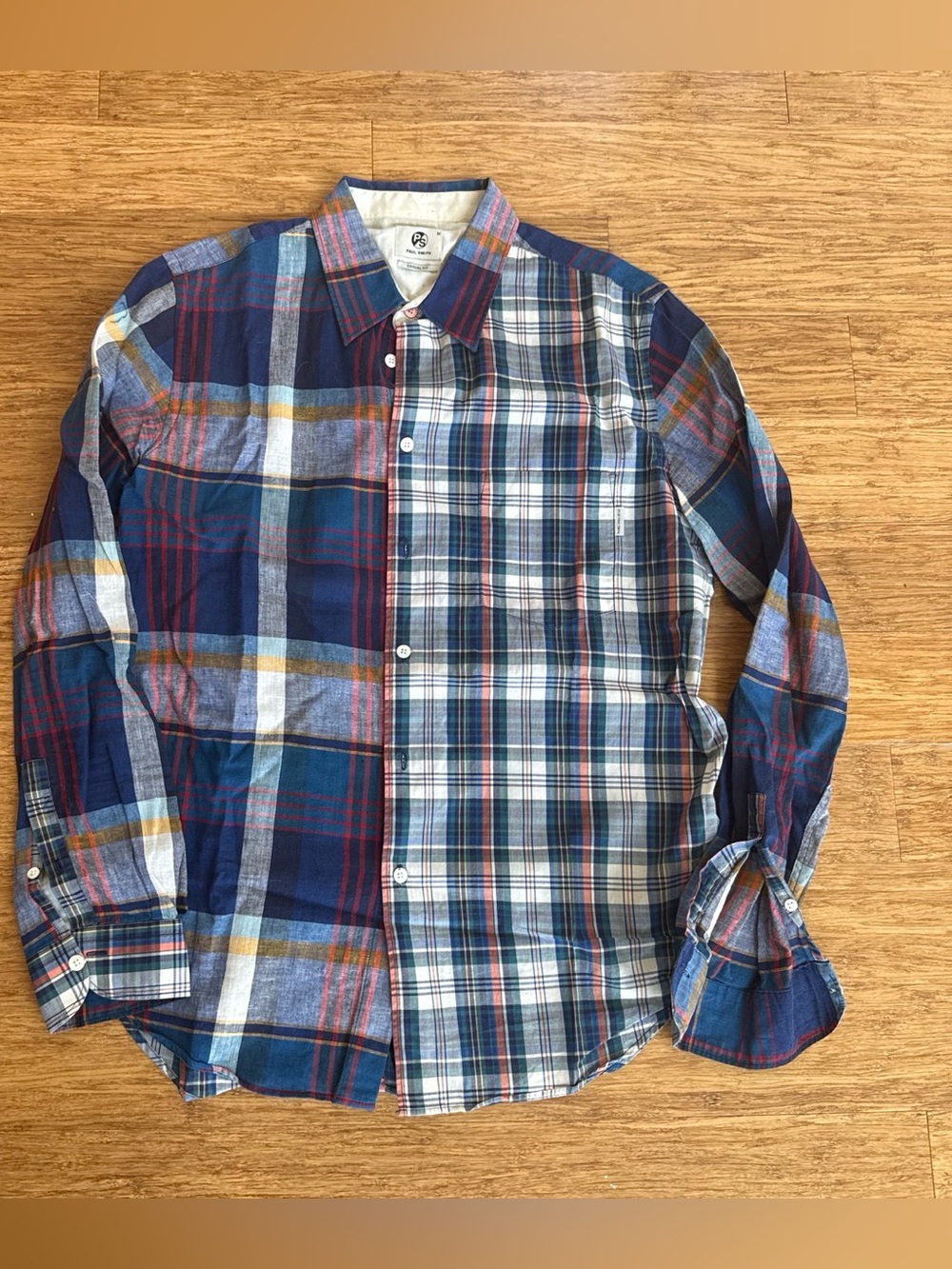 Paul Smith size medium Plaid Long-Sleeve Button-Up Shirt - Blue Tan Multicolor